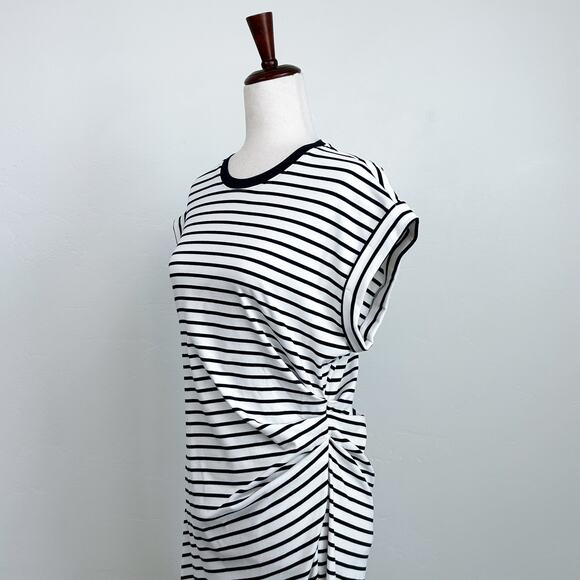 Goelia Navy Stripe Cap Sleeve Crewneck Side Slit Dress NWT - Picture 7 of 11